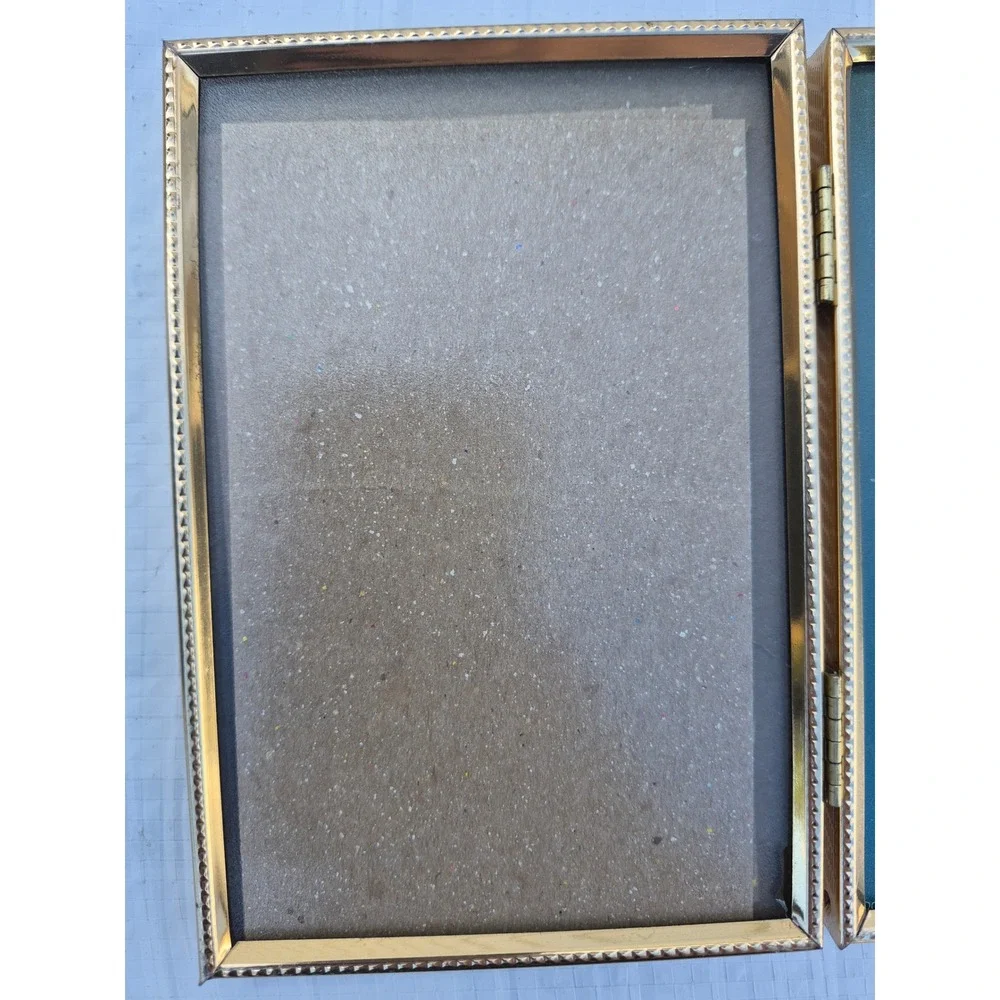 Vintage Intercraft Gold Metal Folding Double Picture Frames Set of 2 Beaded Edge
